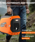 Person carrying 2500 Watt Portable Inverter Generator Ultra Quiet On The Go Power For Camping And Tailgating Plus Home Backup