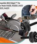 Heavy Duty Table Roller Kit For Ridgid And Ryobi 7 Inch Tile Saw, black rollers and screws installed on tile saw.