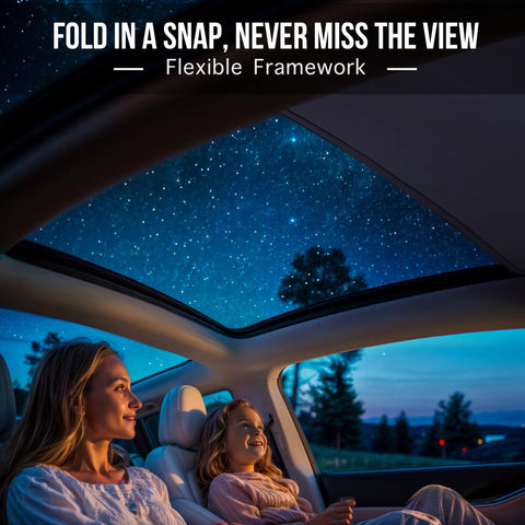 OtriFowd Tesla Model Y sunshade roof, magnetic foldable shade for glass roof, interior view