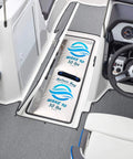 Portable 50 Lb Boat Ballast Bag For Wakesurfing And Wakeboarding, Pumpless And Easy Fill, Space Saving Under Seat Storage depicted in boat.