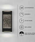 Essence Bubble Glow Box Outdoor Light With 300 Lumen LED, 6 Inch Weatherproof Black Wall Mount Fixture showing features