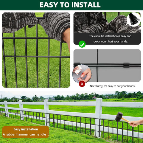 No Dig Garden Fence Kit With 30 Panels And Forty Two And A Half Feet Total Length Keeps Dogs And Rabbits Out Rustproof Anti Digging Barrier Garden Edging Border For Outdoor Yard Patio Perimeter And Ground Defense easy installation with rubber hammer shown in image.