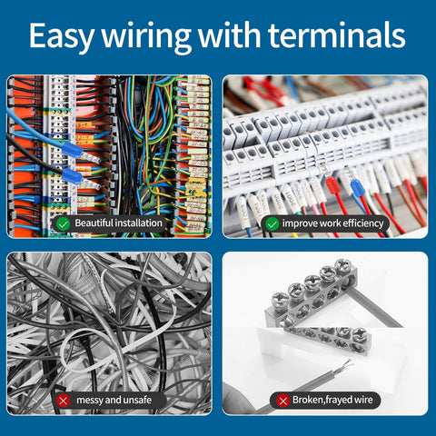 Installation examples with Five Size Copper Wire Ferrule Kit With Insulated Pin Terminals For AWG 10 8 6 4 2 in use.