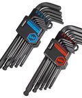Ultimate 26 Piece Long Arm Ball End Hex Key Set With SAE And Metric Allen Keys In 0.05 In To 3/8 In And 1.27 mm To 10 mm on white background