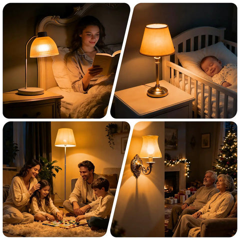 Amber LED Edison Light Bulb 2000K Soft Warm Dim Low Watt E26 Base Energy Efficient Ideal For Healthy Sleep Baby Nursery Bedroom Ambience 4 Pack Great For Nighttime Lighting And Relaxation lamp in cozy home settings.