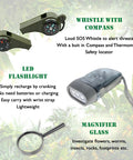 Image showing whistle with compass, LED flashlight, and magnifier glass from the Outdoor Adventure Kit For Kids With Real Walkie Talkies.