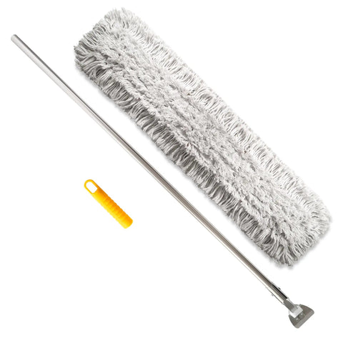 Workhorse Commercial Dust Mop 48 Inch with sturdy aluminum handle and reusable washable cotton head for hardwood tile laminate floors.