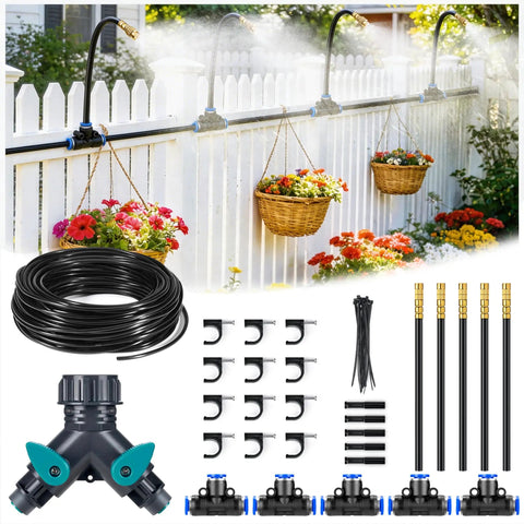 360 Degree Drip Irrigation System Kit With 33 Feet Of One Quarter Inch Tubing And Five Adjustable Brass Nozzles used in a garden