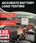 135 Amp Battery Load Tester For Cars, Motorcycles, And Marine Batteries 6V 12V Automotive Charging System Analyzer With Easy Read Gauge And Copper Jaw Clamps, Quick 10 Second Battery Health Check, Rugged Pro Grade Diagnostics on car engine bay