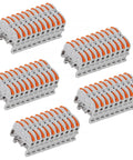 50 Pack Compact Din Rail Terminal Blocks Featuring Quick Snap Lever Wire Connectors For 28 To 12 Awg Electrical Wiring, grey with orange levers.
