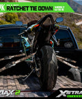 Heavy Duty One Inch Ratchet Tie Down Straps Four Pack With Integrated Soft Loops And A Killer Grip To Securely Lash Motorcycles Campers And Trailers While The Dang Tough Polyester Weave Keeps Your Cargo Locked Down Tight On Every Road Trip with motorcycle in truck bed.