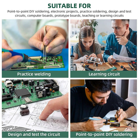 Double Sided FR4 PCB Prototyping Board Kit 10 Pack 4x6 Cm Solderable Protoboard used in electronics projects and soldering.