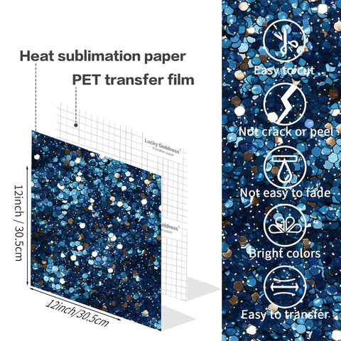 Blue Glitter Sublimation Transfer Sheets For Tumblers And Tees 12x12 Inches 10 Pack For Heat Press Machine Seamless Transfers
