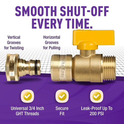 Garden Ball Valve Shut Off Quick Connector Three Quarters Inch Solid Brass GHT Fittings For Standard Garden Hoses
