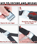 Steps to secure 12 Foot By 1 Inch Lashing Straps 6 Pack Cargo Tie Down Straps No Hooks Needed With Carry Bag Silver Finish