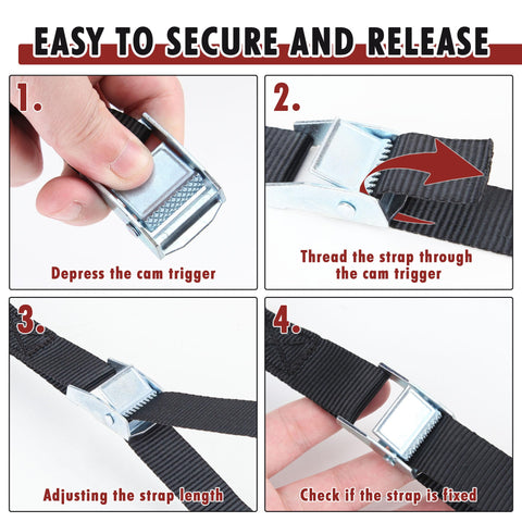 Steps to secure 12 Foot By 1 Inch Lashing Straps 6 Pack Cargo Tie Down Straps No Hooks Needed With Carry Bag Silver Finish