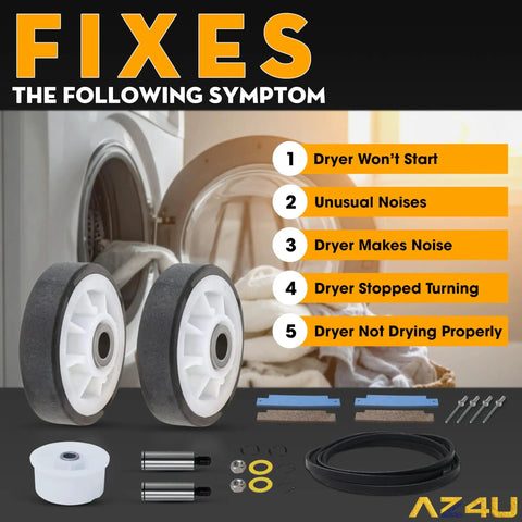 Drum Roller Kit With Drive Belt And Idler Pulley For Maytag Neptune 3000 Series MDE6000AYW MDE5500AYW Replacement 12001541 303373K