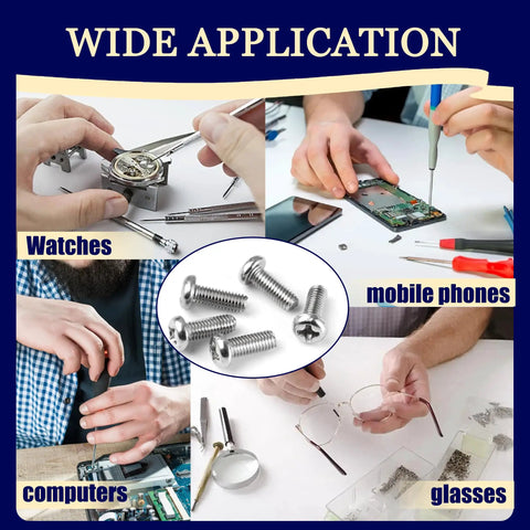 Wide application of Everyday Tiny Stainless Steel Micro Screws And Nuts Kit for glasses, watches, computers, and mobile phones.