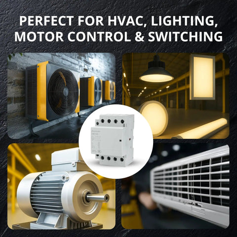 4 Pole AC Contactor With 120V Coil for HVAC, lighting, motor control; DIN rail mount, silent operation, 60A IEC 400V rating