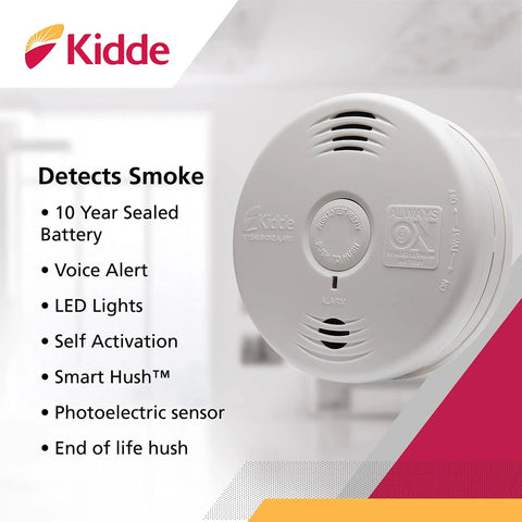 Smarter Smoke Alarm With 10 Year Battery And Photoelectric Sensor White Finish Battery Powered Smoke Detector For Smoldering Fires