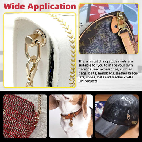 Assorted 52 Piece Metal D Ring Rivets And Chicago Studs For Leather Crafts Featuring 360 Rotating Ball Post Buttons with bags and accessories.