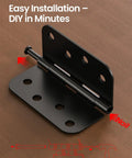 Premium Black Exterior Door Hinges Four Inch Matte Finish Solid Iron Construction With Rounded Corners showing installation process.