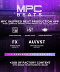 MPC Beats app interface with production tools, FX support, and factory content
