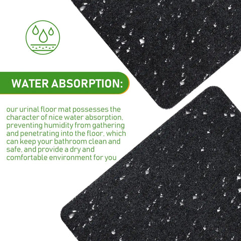 Close-up of water-absorbent black urinal mats highlighting anti-slip design, part of 12 pack Non Slip Urinal Mats For Men 12 Pack Water Absorbent Bathroom Floor Pads Black 17.3 By 22 Inches Durable Anti Splash Restroom Mats Washable And Easy To Clean.