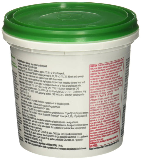 Back view of Ready To Use Joint Compound Quart For DIY Wall Repair Off White 1.75 Pt Smooth Sandable Patch container
