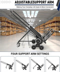 Heavy Duty Stair Climbing Hand Truck With Adjustable Support Arm Dual Rated Load Up To 550 Lbs On Flat And 330 Lbs On Stairs Steel Frame Dolly For Easy Hauling, warehouse side view