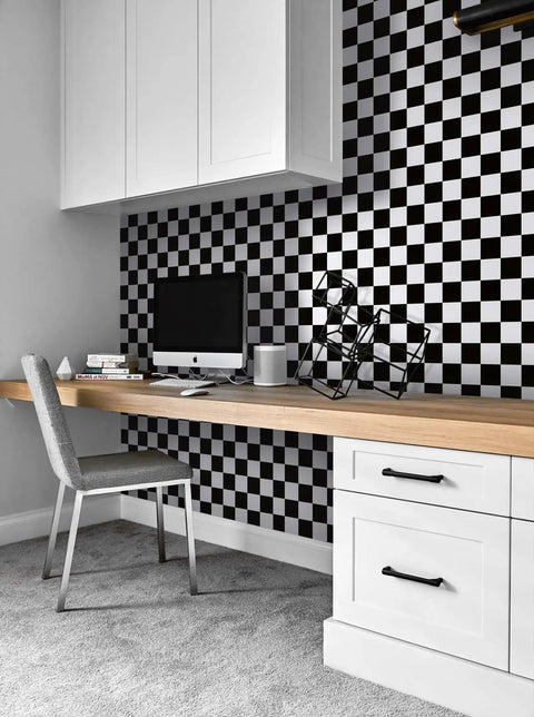 Peel And Stick Mosaic Checkered Black And White Wallpaper Self Adhesive Contact Paper For Bedrooms Bathrooms Kitchens Cabinets