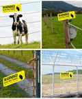 Reflective Aluminum Electric Fence Warning Signs, 8 Pack, 10 By 4 Inches, Weatherproof Outdoor Safety Signs For Farm And Home, UV Gloss Finish For Maximum Visibility And Durability on farm fence