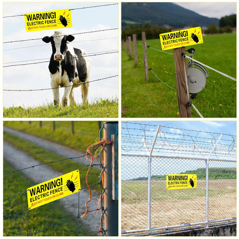 Reflective Aluminum Electric Fence Warning Signs, 8 Pack, 10 By 4 Inches, Weatherproof Outdoor Safety Signs For Farm And Home, UV Gloss Finish For Maximum Visibility And Durability on farm fence