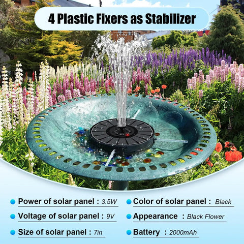 Dope Solar Bird Bath Fountain With Glass Solar Panel And Power Indicator Built In 2000mAh Battery In Green Bowl