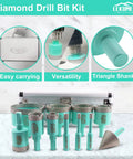 Diamond Core Drill Bit Set 11 Piece Tile Hole Saw Kit With Triangle Shank For Porcelain Granite Marble Stone Pro Grade Dry And Wet Drilling Includes 6 6 8 20 25 28 35 45 50 65mm Bits And 35mm Chamfer Bit displayed with case