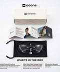 Ultra Lightweight Anti Fog Safety Glasses With Clear Shields Ansi Z87 Plus Certified in storage pouch and product brochure.