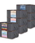 8 Pack Foldable Closet Storage Bins With Clear Windows And Reinforced Handles, stacked view with assorted clothes inside