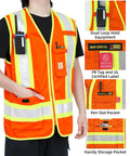 High Vis FR Safety Vest Zip Front Flame Resistant Workwear ANSI Class 1 Reflective Tape NFPA 70E Cotton Twill with equipment pockets.