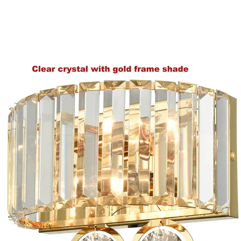 Gold Crystal Wall Sconce With Beveled Prisms Dimmable 2 Light Premium Vibe Wall Lighting for Bedroom and Living Room close-up