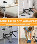 Two Pack Labor Saving Arm Jack, 15 Inch Furniture Lifter Tool shown lifting furniture and in various DIY scenarios