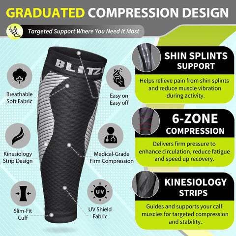 Calf Compression Sleeves for Men and Women Footless Support for Varicose Veins Nursing Running Leg Sleeve Black Size L XL