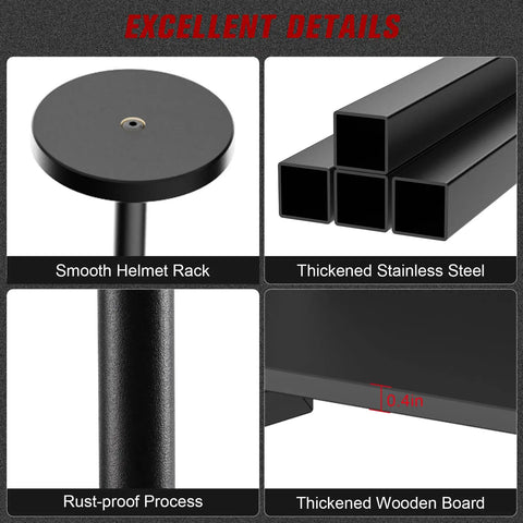 Close-up of materials for Badass Solid Wood Motorcycle Helmet Holder Wall Mounted, featuring stainless steel and thickened wooden board.