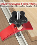 T Track Hold Down Clamps Kit 2.68 Inch Long Heavy Duty Aluminum Red securing workpiece on table