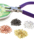 Epic All In One Crimping Kit With Pliers, 500 2x2 mm Crimp Tubes In Silver Gold Copper, And 21 Strand Flex Rite Wire for Jewelry Making