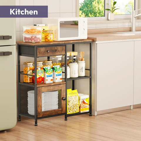 Your Go To Home Coffee Bar Cabinet With Drawers, farmhouse buffet sideboard in kitchen setting, espresso finish.