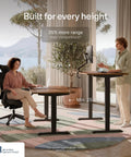 Built Tough Electric Standing Desk With Heavy Duty Dual Motors And Super Smooth Height Adjustments, Rock Solid Ergonomic Sit Stand Home Office Desk featuring a walnut top and adjustable height.