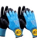 Heavy Duty Insulated Electrical Work Gloves Featuring Beefy 400V High Voltage Shock Protection Plus No Fuss Waterproof Oil Resistant Coating For Your Daily Grind Construction Jobs, blue and black, size small, wet surface.