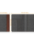 Open and closed view of Slim RFID Blocking Passport Holder With Card Slots In Denim Charcoal Brown Your Go To Travel Wallet For Women And Men