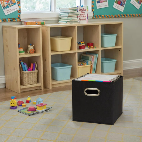 Six Piece Set Foldable Fabric Storage Bins Featuring Rock Solid Chipboard Panels And Grommet Handles Stackable Closet Organizer Game Changer For Small Spaces And College Dorms Black