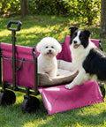 All In One Portable Collapsible Wagon Cart With Removable Side Lightweight Foldable Utility Groceries Wagon For Dogs Cats Camping Beach Shopping Sports Gardening Fishing Pink with two dogs inside